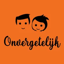 Beeldmerk met twee getekende gezichten en het woord Onvergetelijk