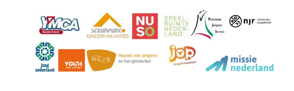 Logo's van samenwerkende jongerenwerk- en kindervakantieorganisaties