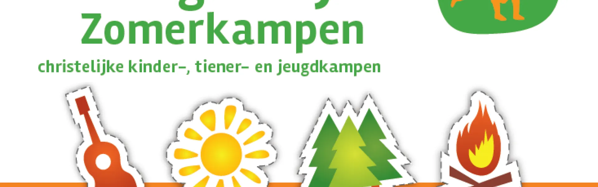Promotiebeeld met het logo en vier pictogrammen: gitaar, zon, bos en kampvuur