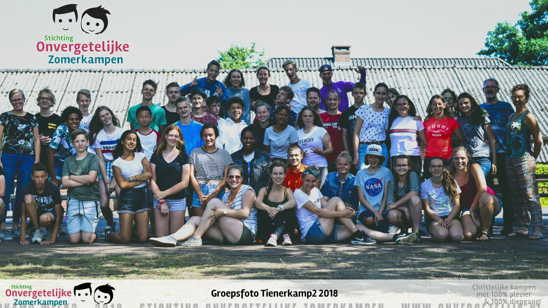 Groepsfoto van Tienerkamp week 2 in 2018