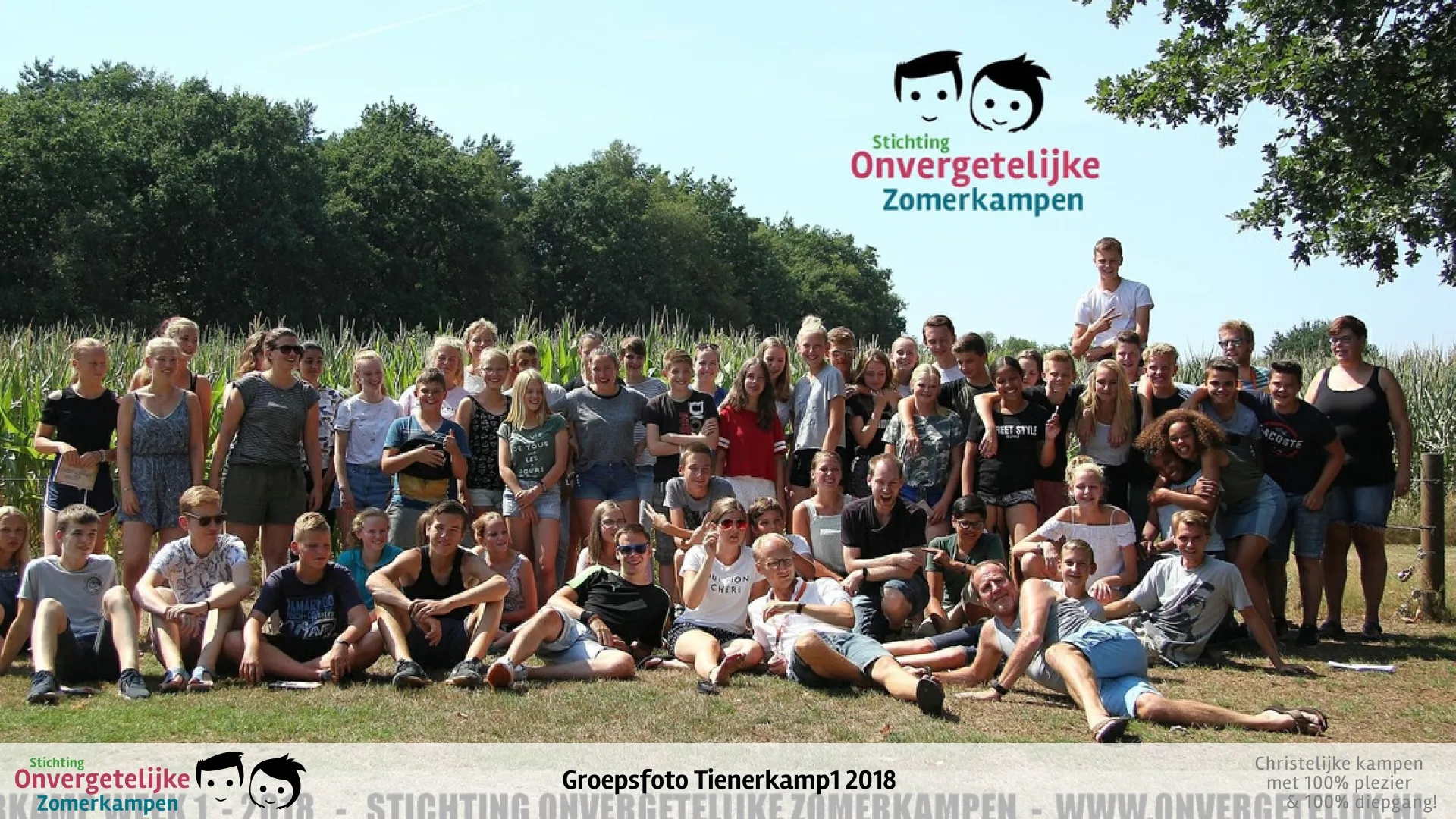 Groepsfoto van Tienerkamp week 1 in 2018