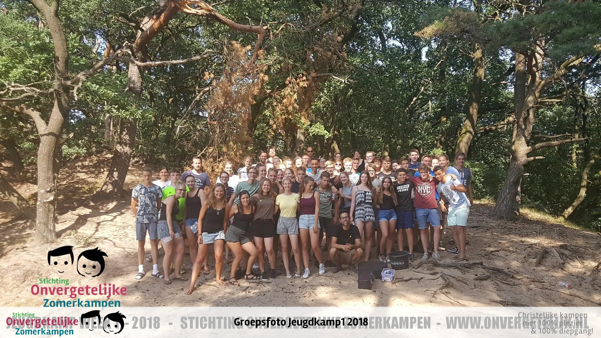 Groepsfoto van Jeugdkamp week 1 in 2018