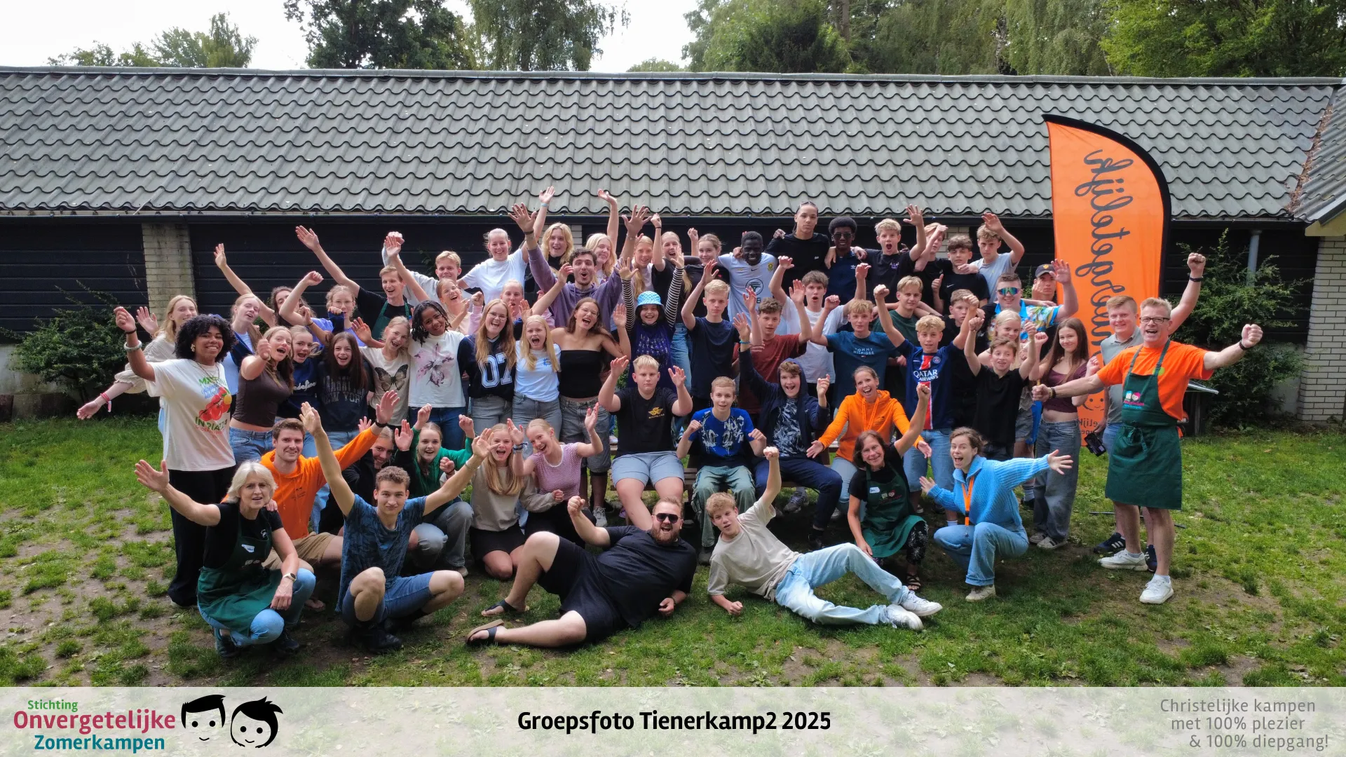 Groepsfoto van Tienerkamp week 2 in 2025