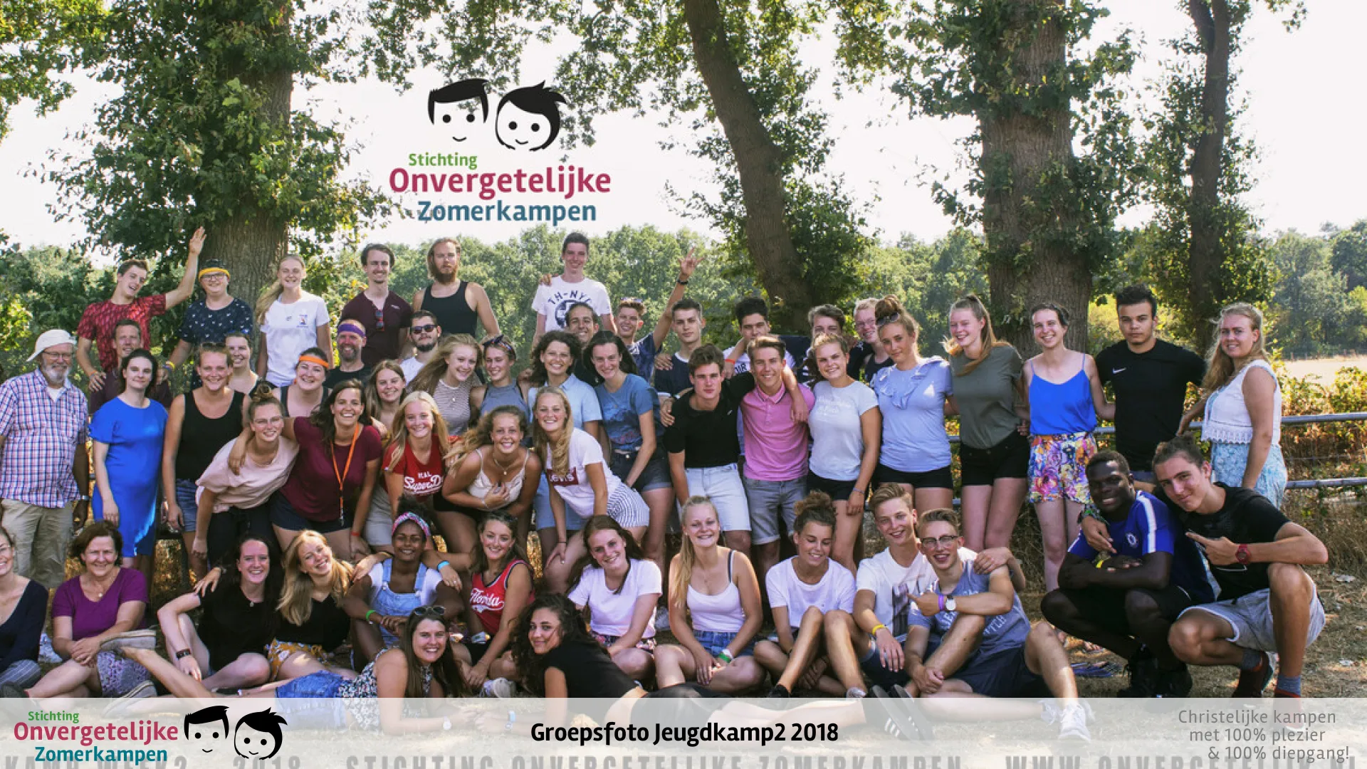 Groepsfoto van Jeugdkamp week 2 in 2018