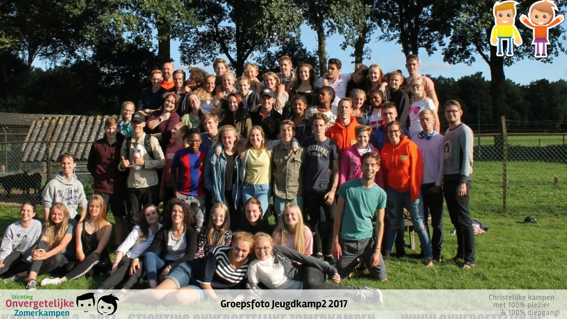 Groepsfoto van Jeugdkamp week 2 in 2017