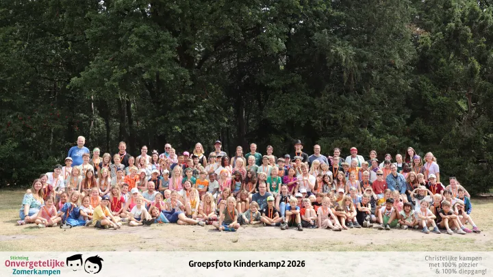 Groepsfoto van Kinderkamp week 2 in 2026
