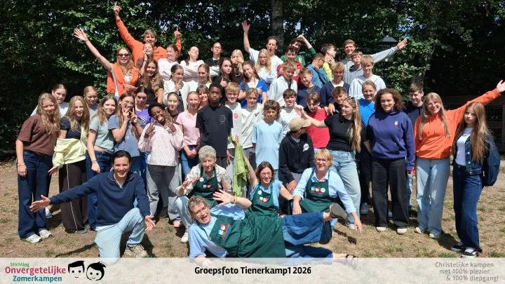Groepsfoto van Tienerkamp week 1 in 2026